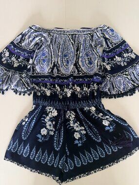 Lilka Anthropologie Women's Vada Blue Paisley Romper Sz Small Boho Hippie Beach